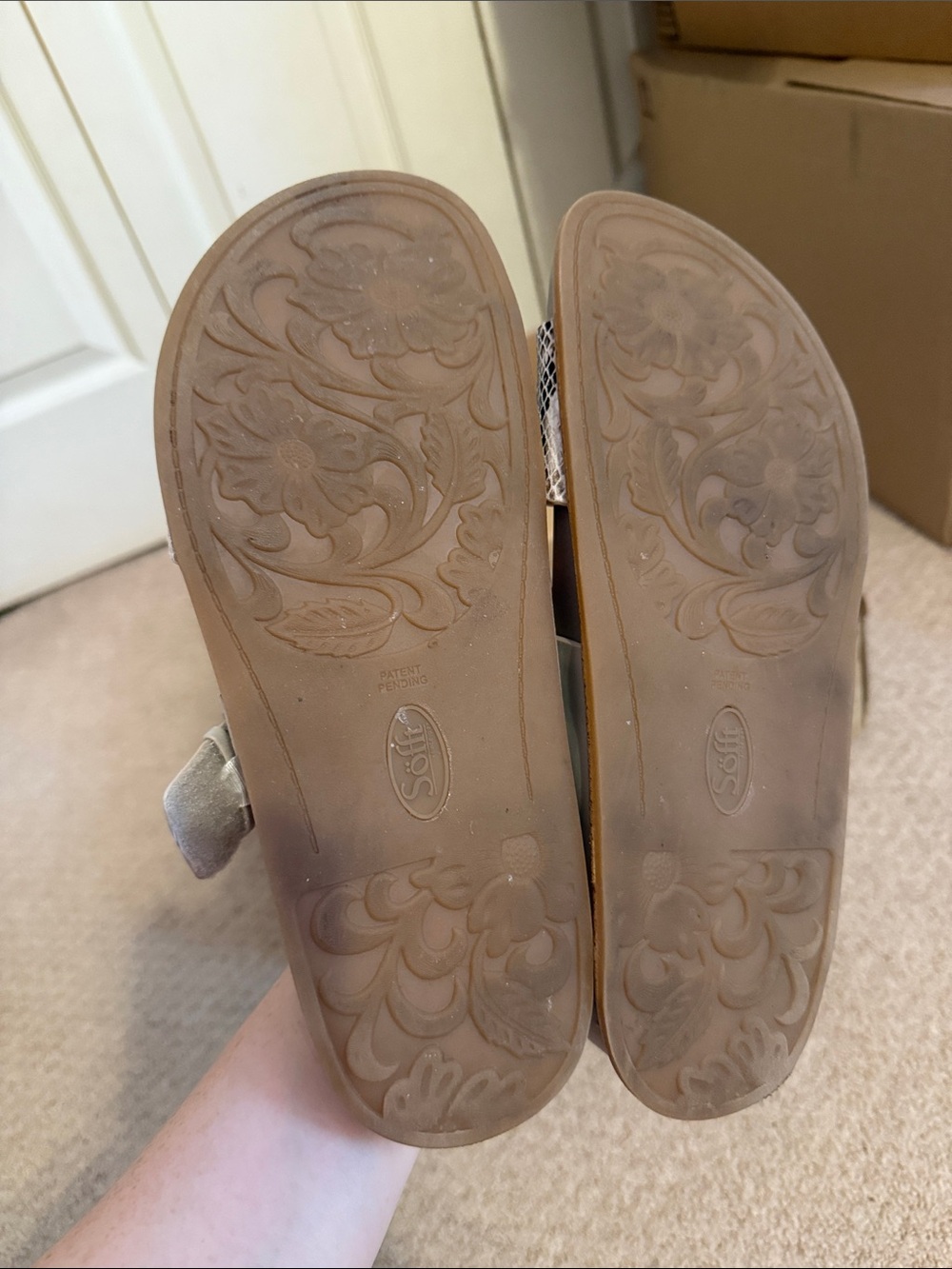 Sofft Two-Strap Snake Print and Light Gray Slide Sandals - Picture 2 of 6